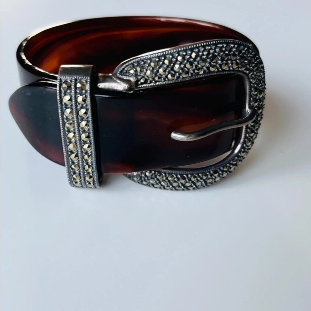 JUDITH JACK Sterling Silver Marcasite Lucite Buckle cuff Bracelet Gemstone